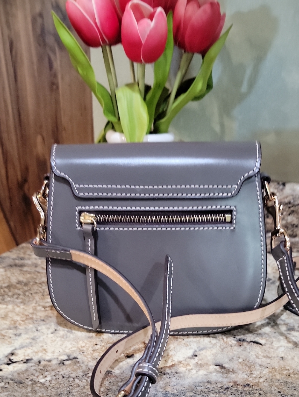 Dooney & Bourke Emerson Smooth Leather Saddle /Crossbody Bag – Taupe - Picture 5 of 10